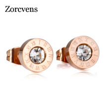 ZORCVENS 316 Stainless Steel Round Shine AAA CZ 8MM Diameter Roman Numeral Stud Earrings For Women High Quality Brand Jewelry 2024 - buy cheap