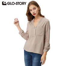 GLO-STORY Women Blouses 2018 New Summer Slim Tops Women Chiffon Shirts Long Sleeve Buttons Casual Solid Blusa Feminina WCS-3671 2024 - buy cheap