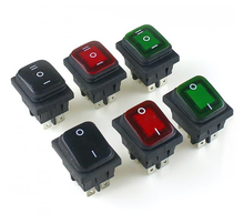 KCD4  black Red Green Rocker Waterproof  Switch Power Switch 2/ 3 Position 6 Pins With Light 16A 250VAC/ 20A 125VAC 2024 - buy cheap
