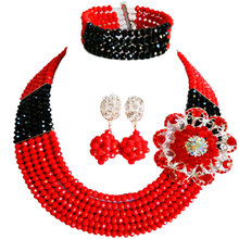 Fashion Opaque Red Black Bead Multi Strands Necklace Nigerian Wedding African Beads Jewelry Set Crystal 6-SS28 2024 - buy cheap