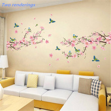 Adesivo de parede decoração de casa sakura, papel de parede removível para quartos infantis, sala de estar, arte diy 2024 - compre barato