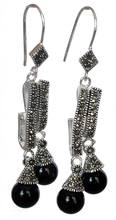 Hot sale new Style >>>>Black stone Marcasite 925 Sterling Silver Dangle Earring Jewelry 2024 - buy cheap