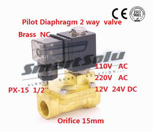 Free shipping Normally Closed 2 way Pilot Diaphragm Brass electric 220v water Solenoid Valve air 1/2" BSP 15mm PX-15 NBR 2024 - buy cheap