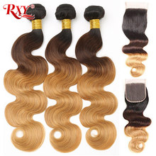 1B 27 Ombre Honey Blonde Bundles With Closure Body Wave Brazilian Hair Weave Bundles With Closure RXY T 1B 4 27 Hair Non Remy 2024 - buy cheap