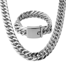 17mm Cool New Stainless Steel Silver Color Handmade Cuban Curb Link Chain Mens Boys Necklace 24" And Bracelet 8.66" Jewelry Sets 2024 - buy cheap