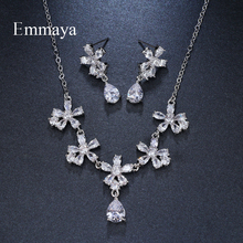 Emmaya/Новый брендовый кулон в виде снежинки с кубическим цирконием, серьги с кристаллами, ожерелье, набор для женщин, элегантные ювелирные изделия для невесты, подарок 2024 - купить недорого