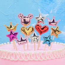 Suprimentos decoração da festa de couro pu, 5 peças artesanal coração/estrela/coroa cupcake de aniversário cartões de inserção de bolo de casamento bandeiras 2024 - compre barato