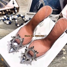 Transparent PVC Clear Pointed Toe Women Sandals High Heel Stiletto Crystal Diamond Glittering Rhinestone Pumps Large Size Weddin 2024 - buy cheap