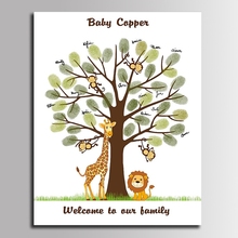 Baby Shower Fingerprint Tree Canvas Painting Guest Book Giraffe Lion Baby Communion Guestbook Communion Souvenir Poster 2024 - buy cheap