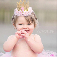 2016 Flores Rosa Rendas Ouro Crown Headband para crianças Acessórios Para o Cabelo Coroa de Ouro Aniversário para Meninas Fotografia Prop 2024 - compre barato