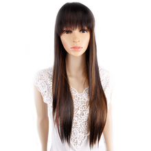 Amir peruca longa e lisa com franja, peruca feminina omber loiro roxo preto vermelho marrom cabelo sintético 2024 - compre barato