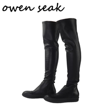 Мужские сапоги выше колена Owen Seak, черные роскошные кроссовки из овечьей кожи, повседневные туфли без каблуков для снега, большие размеры, зима 2019 2024 - купить недорого