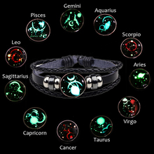 Pulseira do zodíaco para homens com 12 constelações, pulseira de couro feminina trançada com contas na lua escura 2024 - compre barato