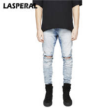 LASPERAL 2017 Autumn Brand New Mens Jeans Fashion Motorcycle Straight Hole Pleated Mid Waist Male Trousers Fashion Denim Pants 2024 - buy cheap