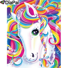DIAPAI 100% квадратная/круглая дрель 5D DIY Алмазная картина "Цветная лошадь" Алмазная вышивка крестиком 3D декор A20786 2024 - купить недорого