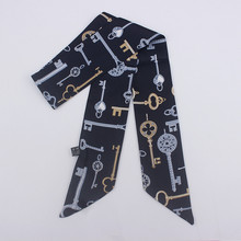 Bag Scarf New Luxury Brand Women Small Twill Silk Scarf Key Print Head Scarf Handle Bag Ribbons Fashion Tie Long Scarves 2024 - buy cheap