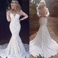 Luxury 2020 sexy long sleeve Mermaid Wedding Dress v-neck Backless Garden Lace bridal Gown wedding gown Vestido De Novia 2024 - buy cheap