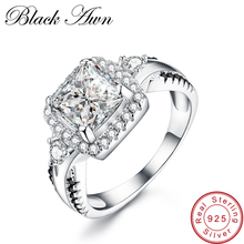 [Awn preto] genuíno 925 prata esterlina jóias clássico anéis de casamento para mulher preto & branco femme anel bijoux bague c183 2024 - compre barato