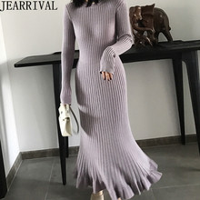 Thick Long Sleeve Ruffles Sweater Dress 2019 Autumn Winter Fashion Women O-Neck Slim Warm Casual Knitted Dress Elegant Vestidos 2024 - buy cheap