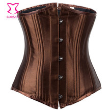 Sexy Brown Satin 24 Steel Boned Waist Trainer Underbust Corset Gothic Corpetes E Espartilhos Plus Size Corsets And Bustiers 6XL 2024 - buy cheap