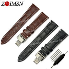 ZLIMSN Genuine Men Business Leather Fashion Men's Watchbands Black with White stitched Watch Band Strap 18mm 20mm 22mm 24mm 2024 - buy cheap