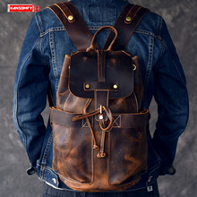 Men's Backpack Genuine Leather Male Shoulder Bag Brown Retro Travel Large Capacity Laptop Travel Crazy Horse Leather Cow Leather 2024 - buy cheap