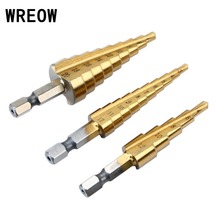 3Pcs HSS Quick Release Titanium Step Drill Bit Set 3-12mm 4-12mm 4-20mm Metric Step Cone Woodworking Cutting Drilling hand Tools 2024 - buy cheap