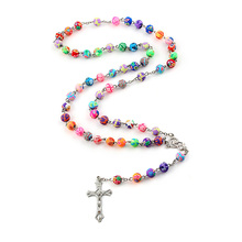 8mm Colorful Polymer Clay Bead Rosary Pendant Necklace Alloy Cross Virgin Mary Centrepieces Christian Catholic Religious Jewelry 2024 - buy cheap