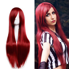 HAIRRO-Peluca de cabello sintético resistente al calor para dama, cabellera artificial de 80cm largo y liso, color rojo vino, fiesta de Cosplay, con flequillo, color rosa y negro 2024 - compra barato