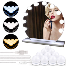 Lâmpada led tipo hollywood para espelho de maquiagem, lâmpada usb dimerizável de 10 modos de iluminação colorida, para penteadeira, espelho de maquiagem 2024 - compre barato