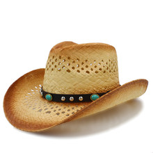 Women Men Western Cowboy Hat With Punk Turquoise Band For Lady Gentleman Beach Sun Sombrero Cowgirl Hat Size 58CM 2024 - buy cheap
