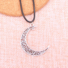 Collar de cadena de cuero negro con colgante de Luna hueca, Color plata antigua, 40x30mm, 20 unidades 2024 - compra barato
