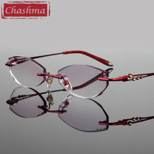 Chashma Luxury Tint Lenses Diamond Trimmed Rimless Alloy Glasses Frame Colored Lenses Women Small Face Prescription Spectacles 2024 - buy cheap