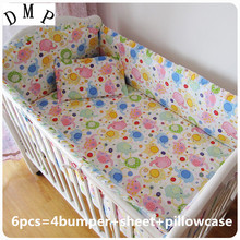 Promotion! 6PCS 100% cotton Baby Sheet baby bedding set unpick and wash the crib piece set (bumper+sheet+pillow cover) 2024 - buy cheap