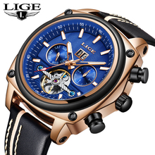 LIGE Brand Men Watches Automatic Mechanical Watch Tourbillon Sport Clock Leather Casual Business Retro Wristwatch Relojes Hombre 2024 - buy cheap