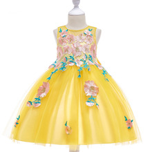 girl dresses casual solid embroidery flowers mesh kids girl dress sashes o-neck sleeveless ball gown girls dress  4 6 8 10 12 y 2024 - buy cheap