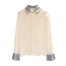 Blusa informal de manga larga para primavera y otoño, camisa grande con cuello vuelto para mujer, retales blancos y azules, DF2201, 2018 2024 - compra barato