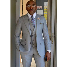2019 Custom Made Light Gray Men Suits Wedding Groom Tuxedos Groomsmen Formal Prom Party Suit Best Man 3 Piece (Jacket+Pant+Vest) 2024 - buy cheap