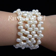 Wedding Pearl Jewelry - Triple Row 7-8 Inches White Color Natural Freshwater Pearl Wrap Bracelet - Free Shipping 2024 - buy cheap