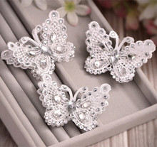 Bridal hairclips lace butterfly with gems hair clips romantic wedding hair decoration clips hair accessories hair sticks 2024 - buy cheap