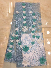 Adorável 3d bordados de flores rendas líquidas JRB-120915 suave laço de tule de malha com miçangas e flores 3d 2024 - compre barato