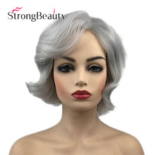 StrongBeauty Women Short Silver Grey Wig Wavy Hair Synthetic Cosplay Heat Resistant Wig 2024 - buy cheap