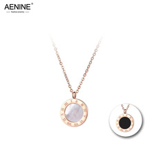 AENINE Roman Numerals Black White Shell Pendant Necklaces Wedding Jewelry Stainless Steel Chokers Necklace For Women AN18019 2024 - buy cheap