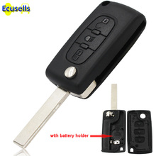 3 BUTTON REMOTE KEY CASE SHELL HU83 BLADE FOR CITROEN C2 C3 C4 C5 C6 PICASSO blade with groove + battery holder 2024 - buy cheap