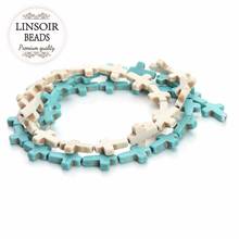 LINSOIR 24pcs/pack 12*16mm Cross Blue White Turquoises Beads Loose Natural Stone Spacer Beads Jewelry Making DIY Bracelet Craft 2024 - buy cheap