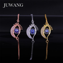 JUWANG 2018 Turkey Blue Evil Eye Bracelets&Bangle for Woman Girl Cubic Zirconia Adjustable Gold Chain Bracelets Fashion Jewelry 2024 - buy cheap