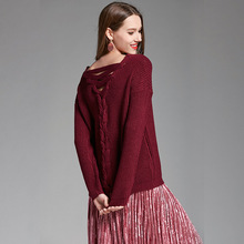 Женский вязаный пуловер с v-образным вырезом AECU, Зимний пуловер с завязками сзади, женский джемпер 2024 - купить недорого