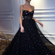 Black Muslim Evening Dresses A-line Sweetheart Tulle Pearls Elegant Dubai Saudi Arabic Long Evening Gown Prom Dress 2024 - buy cheap