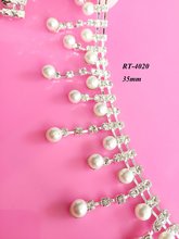 Free shipping 1yard DIY pearl crystal trim for bridal neckline lace sash wedding sash Wedding belt (RT-4020) 2024 - buy cheap