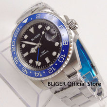 BLIGER 40mm Black Dial Automatic Men's Watch GMT Function Auto Date Blue Rotating Bezel 2024 - buy cheap